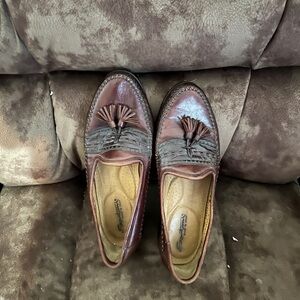 Santoni Brown Leather Tassel Loafers